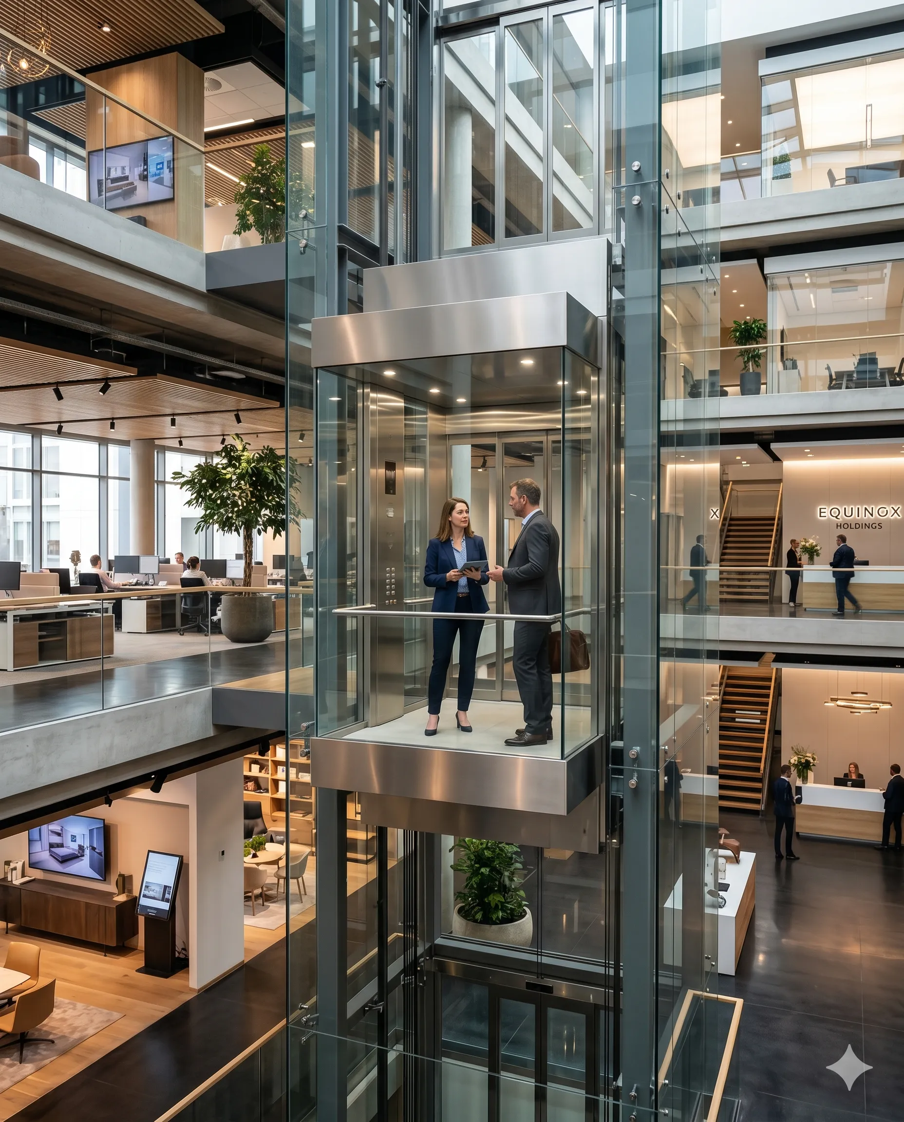 Glass elevator for offices and showrooms